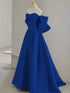 A-line Royal Blue Satin Sweetheart Off Shoulder Party Dress, Royal Blue Satin Prom Dress